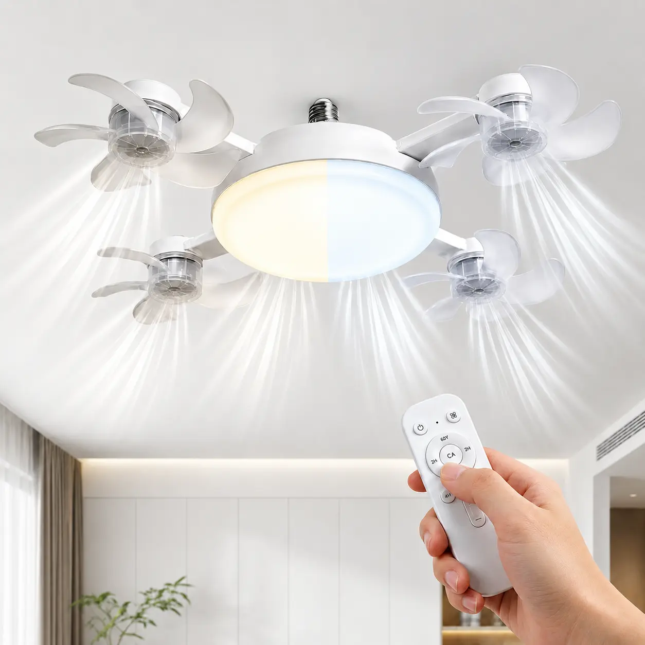 GMOX 4/2 Pack E27/E26 Socket Ceiling Fan Light 2-in-1 Silent LED Fan with Remote Control Energy-Saving Cooling & Lighting Combo for Home Bedroom Dorm Room Apartment Summer Essentials