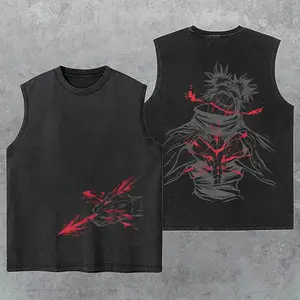 JJK Choso Anime Washed Tank Top, Gym Essential, Vintage Casual Crewneck Short Sleeves Menswear T-shirts Classic Cotton Fabric Streetwear