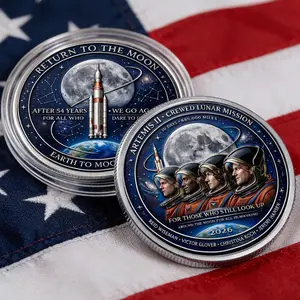 Artemis II Lunar Mission Commemorative Coin - 2026 Space Exploration Memorabilia - Silver-Plated Astro Collector Coin - Unique Gift for Space Lovers & Astronomy Fans