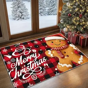 1 Piece Cute Gingerbread Man Christmas Door Mat with Santa Hat, Outdoor Floor Mats, Winter Entrance Decoration, Festive Decorations, Doorway Footer, Bathroom Mats Outdoor Rugs, Kitchen Decorations and Accessories,... Home Indoor Outdoor Decorative Rug Mat