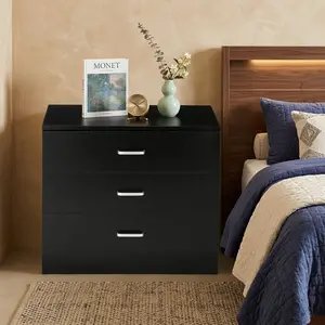 Modern Simple 3-Drawer Dresser, Wooden Storage Chest of Drawers, Nightstand Organizer for Bedroom, Living Room, Entryway, Home Furniture with Smooth Sliding Drawers