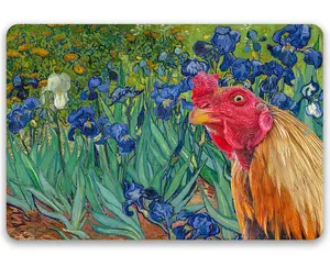 Irises Painting - Interrupted by Rooster - Metal Sign