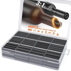 400 Pcs Heat Shrink Tubing Kit-3:1 Ratio Adhesive Lined Marine Grade Shrink Wrap - Industrial Heat-Shrink Tubing - Black