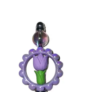 Turnip Beadable Pen with Purple Flower Design Includes Ink Refill Featuring Hk