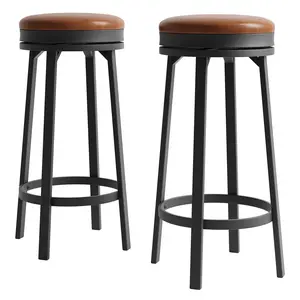 Set of 2 Backless Swivel Bar Stools, 30 Inch Counter Height with Footrest, Waterproof Brown PU Leather Seat & Sturdy Metal Frame, 360° Smooth Rotation, Supports 280 lbs, Perfect for Kitchen Island and Home Bar