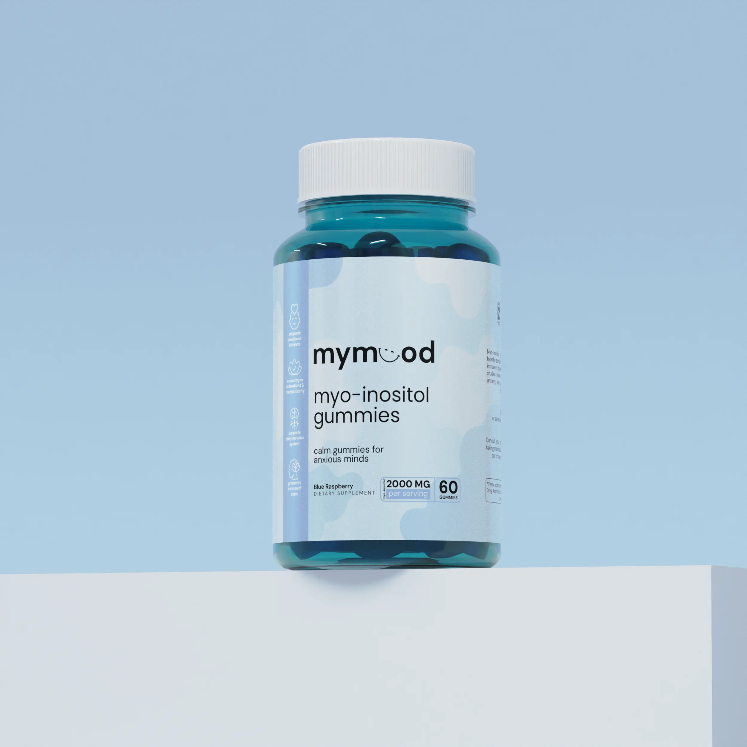Myo-Inositol Gummies Supplement US Made Natural Mood Enhancer for Daily Wellness Vitamin 2000 MG 60 Count