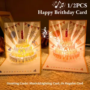 3D Musical Birthday Card with LED Lights, Pop-Up Greeting Card, Surprise Gift for Loved Ones, Friend Birthdays, Surprise Birthday Scene