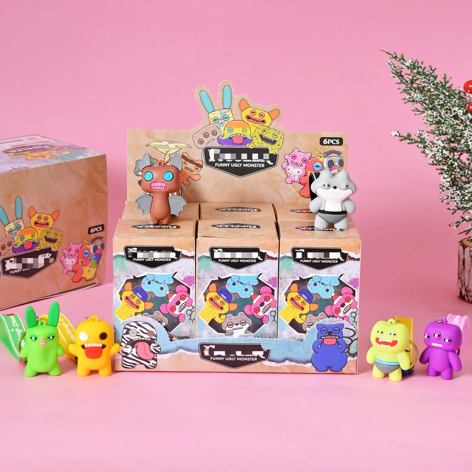 Funny Weird Monster Blind Box Keychains, Mystery Cartoon Figure Key Rings with Wrist Straps, 6-Pack Collectible Novelty Pendant Gift Sets