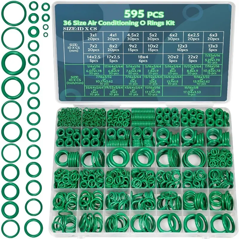 595 Pcs Air Conditioning O Ring Kit,36 Size Seal Rubber O-Rings Assortment Set for Compressor Automotive A/C Plumbing Repair ID:3-22mm