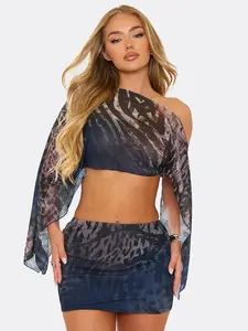 Women Tiger Print One Shoulder Top Skirt Set 2026 Fashion Casual Daily Wear Stylish Two Piece
