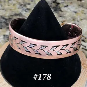#178 Pure Copper SS 5 3/4" x 5/8" Cuff Bracelet Handmade Artisan Jewelry Unisex Gift Ready Hand Woven Open Cuff Design Comfortable Daily Wear