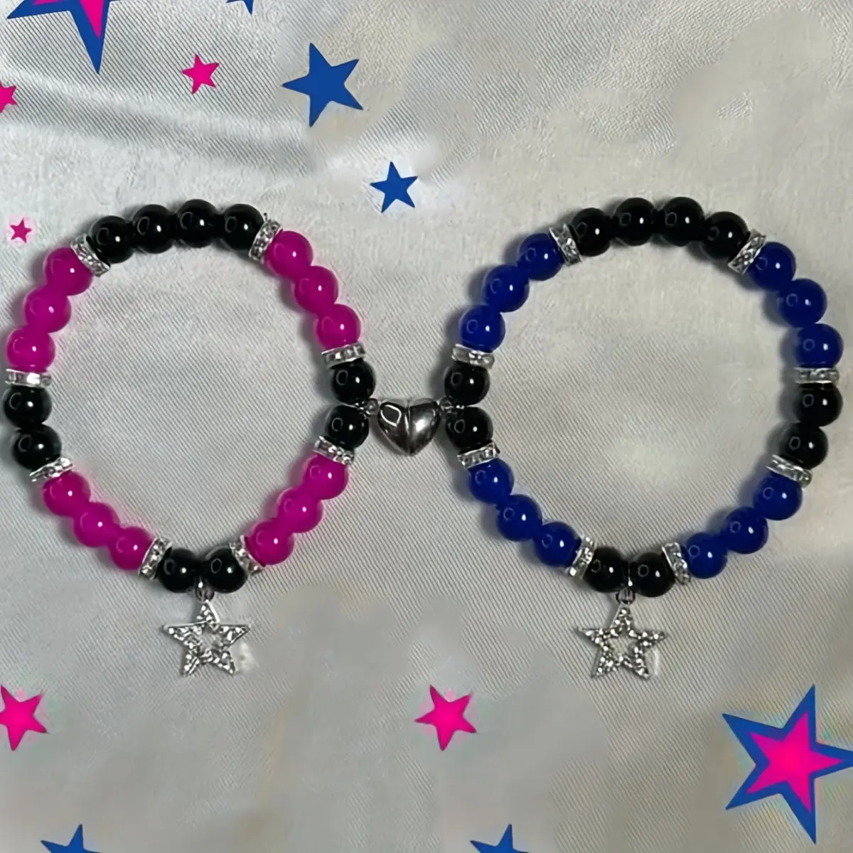 2-Piece Magnetic Beaded Bracelet Set, Casual Heart Glass Matching Sets for Couples and Friends, Valentine's Day Birthday Jewelry, Beaded Bracelets Set, Heart Shaped Bracelet