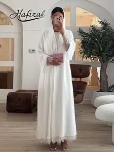 Hafizah Lace Patchwork Loose Fit Abaya Outer Robe with Headscarf, Elegant Long Cardigan for Middle Eastern Luxury Women's Fashion