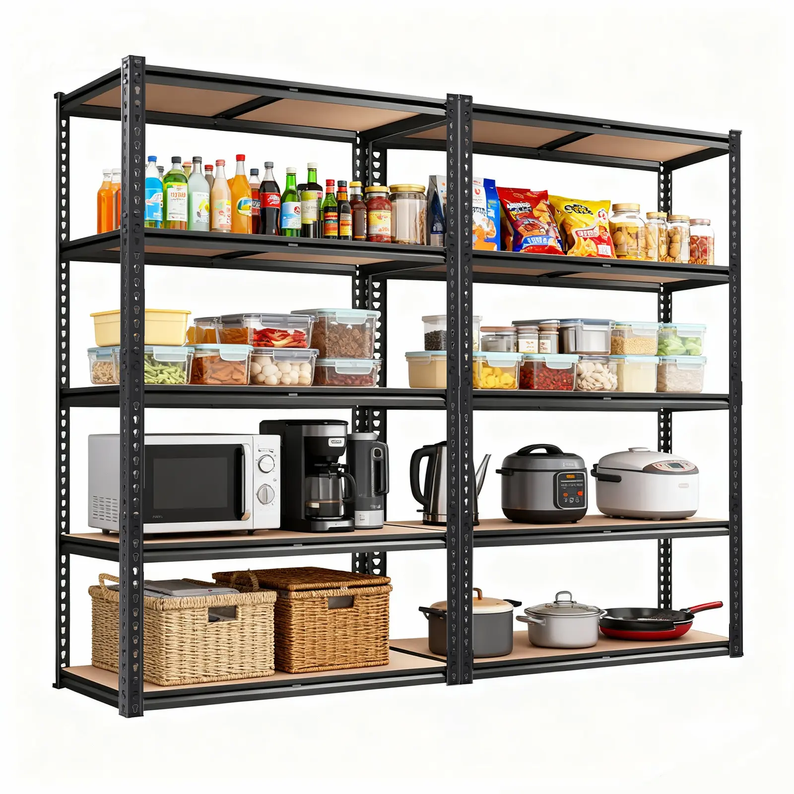 2000LBS Heavy-duty 5-layer Metal Storage Rack - Adjustable Height Garage Storage, 72H x 35.5W x 15.8D, 10-Minute Assembly, 400-Pound Capacity, Stainless Steel Frame, Ideal for Basements & Storage Rooms, Installation Organiser