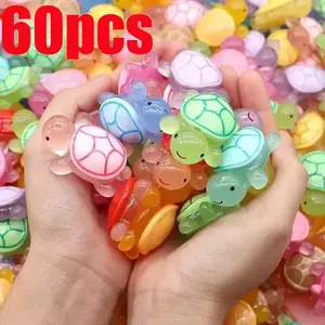 60Pcs 3.2CM Cute Mini Luminous Turtle Ornaments Glowing in The Dark Miniatures Turtle Micro Landscape Kids Toys Home Decor Gift