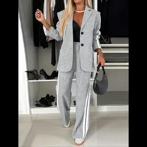 Elegant Plus Size Women's Blazer Jacket & Pants Set, Spring & Fall Fashion, Comfortable Fit for Various Occasions, Trendy Commuting Office