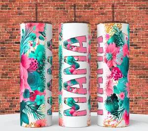 Mama 20 oz Tumbler Stainless Steel Cup Sublimation Pink Teal Floral Coffee Drinkware Insulated Lid Skinny Portable Vacuum Insulated with Lid and Straw