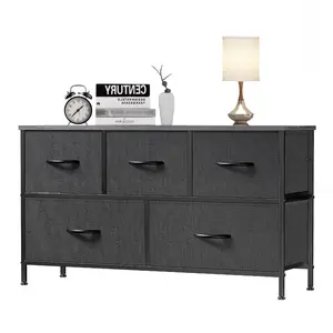 EDX 5 Drawer Dresser, Wide Chest Of Drawers Nightstand Storage Tower Storage Dresser Fabric Dresser With Wood Top for Living Room, Bedroom, Hallway, Black