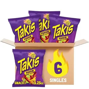Takis Fuego 6 pc / 3.25 oz Snack Size Case, Hot Chili Pepper & Lime Flavored Extreme Spicy Rolled Tortilla Chips