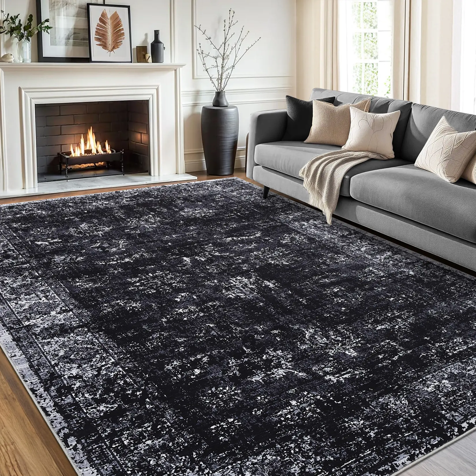 Washable Abstract Area Rugs for Living Room, Indoor Modern Soft Non Slip Bedroom Rug, Low Pile Ultra Thin Contemporary Area Rug Extra Large Floor Carpet for Kitchen Laundry Room Playroom Home Decor Aesthetic