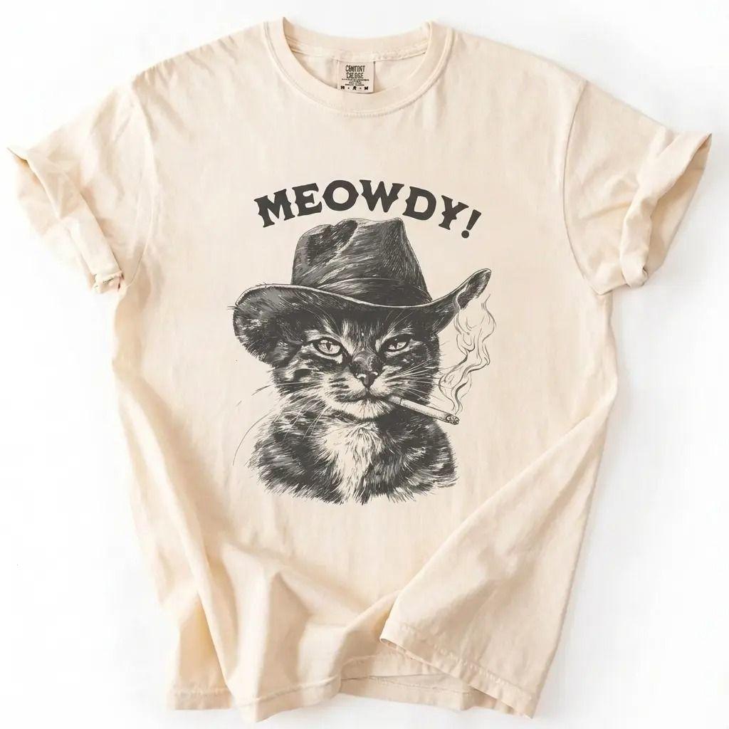 Meowdy Cowboy Cat Comfort Colors T-Shirt, Vintage Retro 90s Western Kitten Tee For Women And Men, Funny Country Style, Apparel Made In The USA 10July