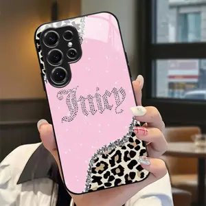 Pink Leopard Sparkling Glass-like Plastic Phone Case Compatible with Galaxy S25 Ultra/S24/S23 Plus/S22 FE/S21/S20+/A55 5G/A54 5G/A35 5G/A25, Christmas Gift, New Years Gift