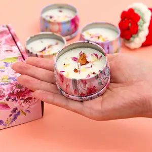 4-Piece Set Elegant Gift Boxed Floral Scented Candles, Perfect for Valentine's Day Mother's Day Thanksgiving, Home Bedroom Decor, Small Gifts for Friends