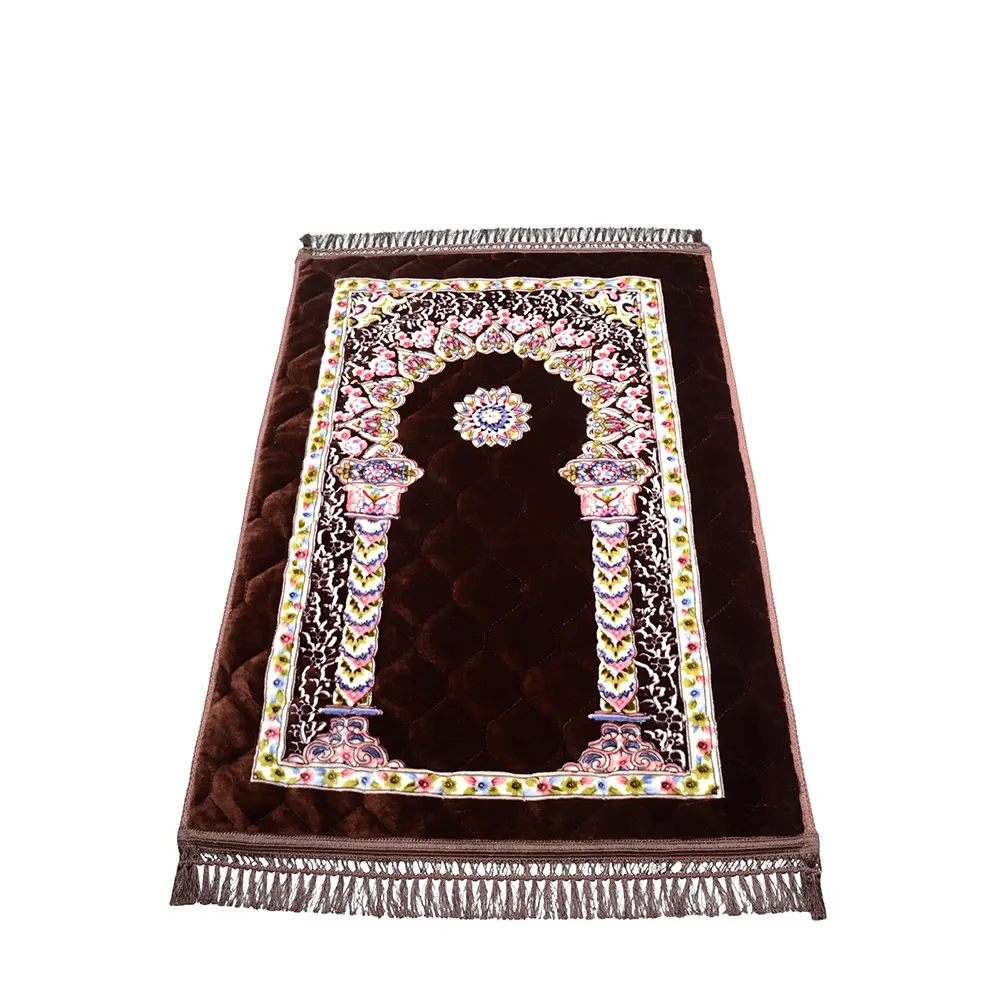 EMPIRE Thick Padded Islamic Muslim Prayer Rug- Coffee