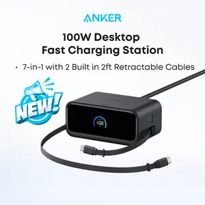[Live only]Anker Nano Charging Station, 7-in-1 USB-C Power Strip for iPhone 16, 2.3 ft Anker InstaCord Retractable Cable, 3 USB-C, 1 USB-A, 3 AC, 100W Fast Charging Desktop Accessory for MacBook, Home, Office