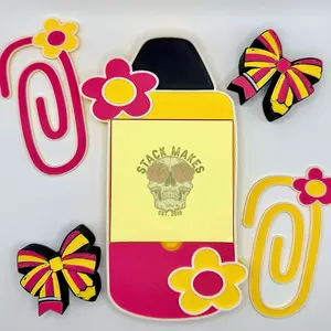 3D Printed Teacher Desk Bundle – Sticky Note Holder, 2 Jumbo Paper Clips, & Matching Straw Topper | Fun Teacher Gift | Classroom Decor | Appreciation