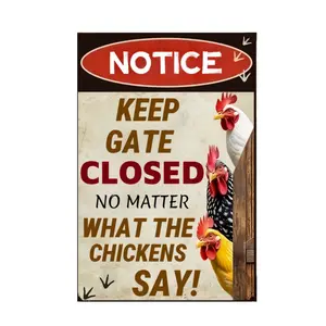 Keep Gate Closed Sign - Rustic Farm Metal Sign for Chicken Coop, Yard, Garden Fence or Outdoor Barn Decor, 12x8 Inch