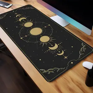 Creative Moon Design Mouse Pad, Rectangle Gaming Mouse Pad, Non-Slip Rubber Base Stitched Edge Desk Pad for Desk Laptop Desktop, Desk Accessories, Gaming Desk Accessory