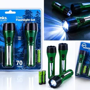 Outerbanks Provisions 3-Pack 70-Lumen High Lumen Portable Pocket Light, Compact Flashlight Torches, EDC Standard Torches, AAA Battery-Powered, Green/Black