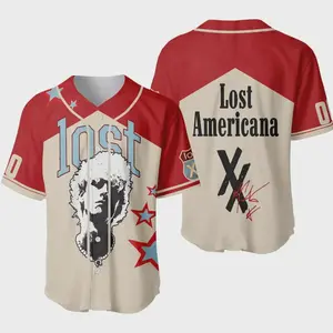 Lost Americana Vintage Baseball Jersey Retro USA Inspired Button Up Shirt Streetwear