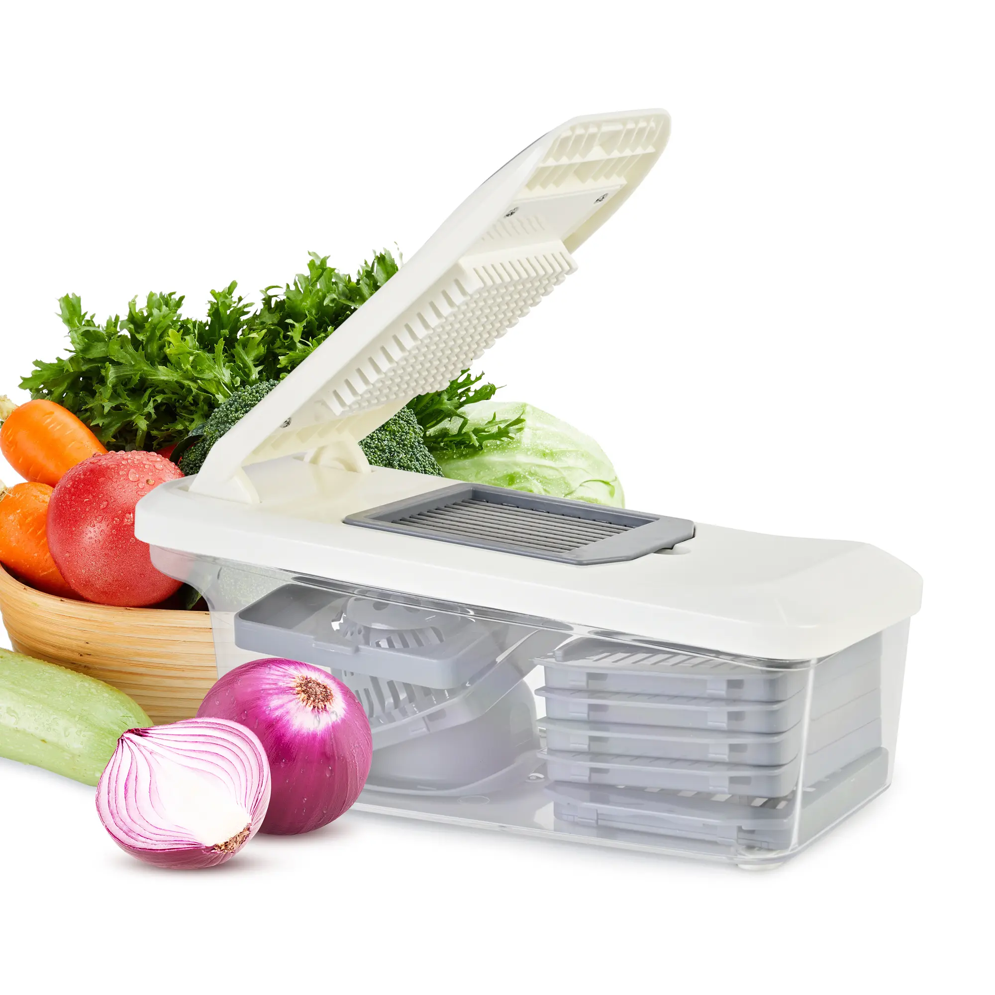 SUSTEAS 12-in-1 Vegetable Chopper Elite – 8 blades, egg separator, citrus juicer & 2L container for fast slicing, dicing & shredding