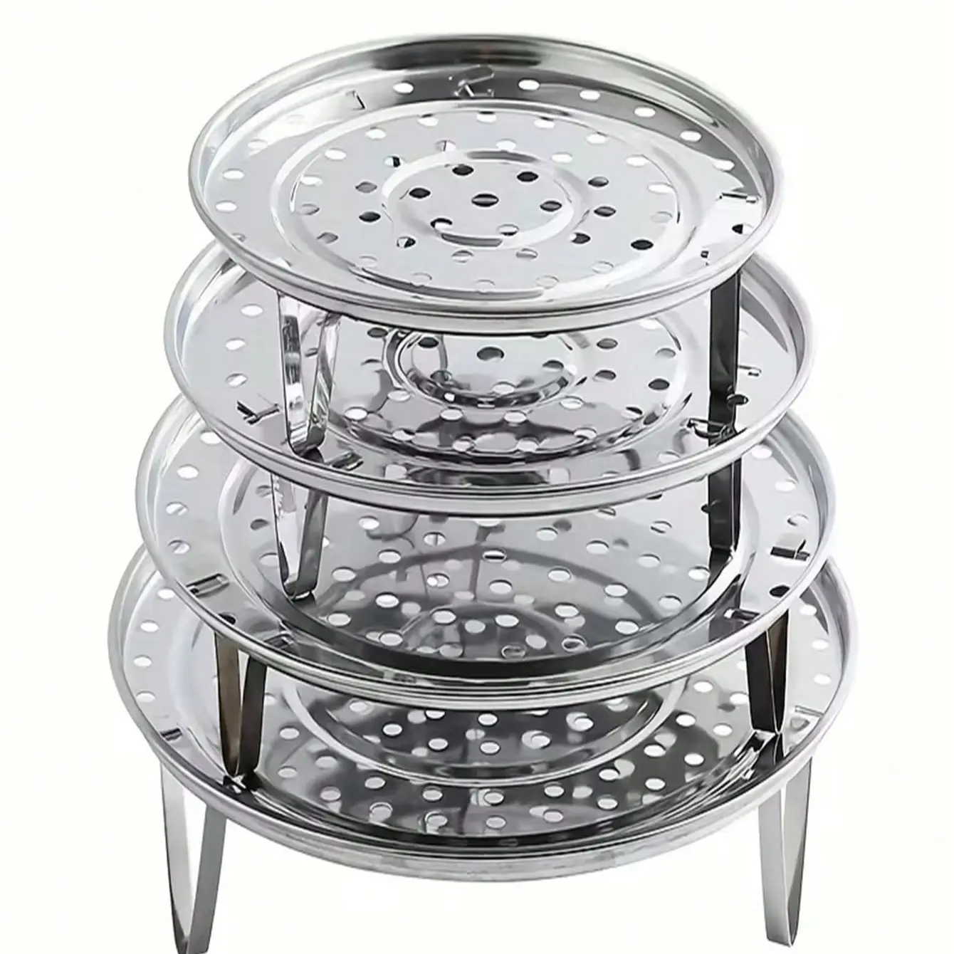 1/4pcs Stainless Steel Steamer Rack, Multi-Pore Design, Detachable with Legs, Easy Clean, 4 Sizes for Home Use, Ideal for Vegetables and Seafood