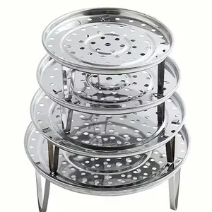 1/4pcs Stainless Steel Steamer Rack, Multi-Pore Design, Detachable with Legs, Easy Clean, 4 Sizes for Home Use, Ideal for Vegetables and Seafood