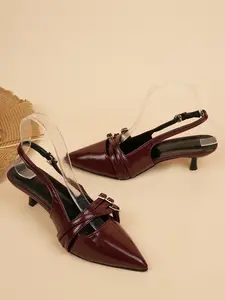 Must-Have 2026 Trendy Slingback Heels, Burgundy Pointed Toe, PU Leather, Rubber Sole, Office & Party Shoes, Less Than Ankle Height, Women Footwear