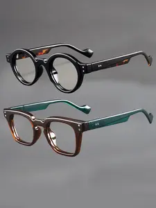 2 Pcs Casual Retro Square Frame Light Blocking Glasses, Full Rim PC Lens, Unisex Anti- Light Decorative Eyewear, High Quality Eyewear