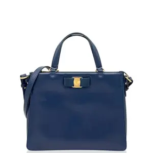 Pre-owned SALVATORE FERRAGAMO Leather tote bags Ferragamo's Creations Horseshoe Two Way Bag Saffiano Calfskin Blue (ws010626h8)