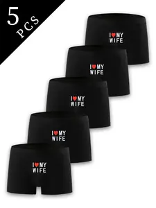5 Pack I Love My Wife Men's Boxer Shorts, Fitted Casual Underwear for All Seasons, Moderate Thickness Cotton Fabric, Boxers Briefs, Boxer Briefs Set