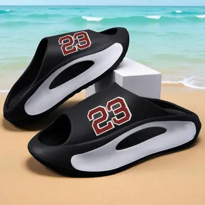 Stylish 23 Print Cloud Slides for Men Breathable Open-Toe Design Soft EVA Material Chunky Sole for Outdoor Indoor Beach Daily Wear Casual Plain Color Slide