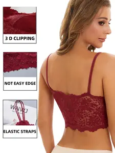 Women's Lace Cami Top with Built in Bra - Sexy V-Neck Spaghetti Strap Tank, Casual Summer Layerable Camisole