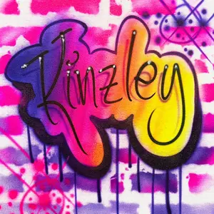 Airbrush old-Skool graffiti T-shirt, Pink Purple Yellow neon colors, personalized with Name.
