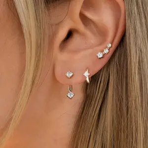 Lexody Three Piece Earrings Set for Women & Girls Silver Plated Cubic Zirconia Studs Hoops Delicate Jewelry Gift for Birthdy Valentine's Day Elegant Diamond Inlaid accessories for women magnetic earrings