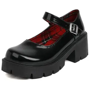 Womens Chunky Mary Jane Platform Shoes Patent Leather Uniform Dress Shoes Vintage Lolita Shoes