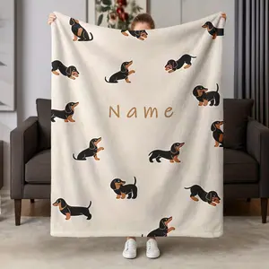 1pc Personalized Dachshund Dog Blanket - Custom Name/Text & Dachshund Print (Tail & All Poses) - Plush Cozy Bedspread for Large Dogs, Small Breeds to XL Pets -Warm Haven Textiles