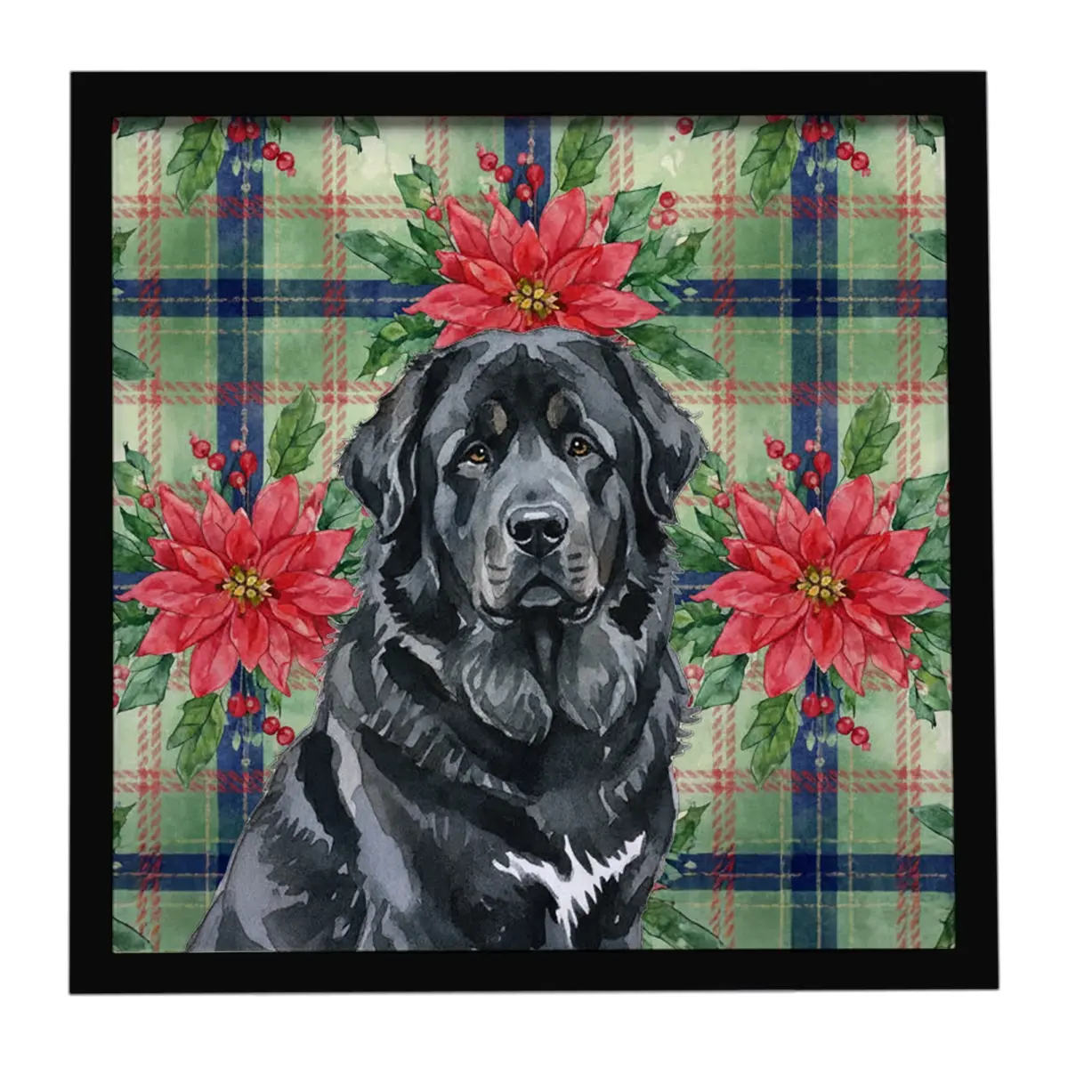 Carolines Treasures WDK8835MFP88 8x8 in. Artistic Black Tibetan Mastiff & Christmas Poinsettias Framed Aluminium Metal Print, Hanging Wall Home Decor Artwork with Hanger, Flower-Themed Gift Decoration