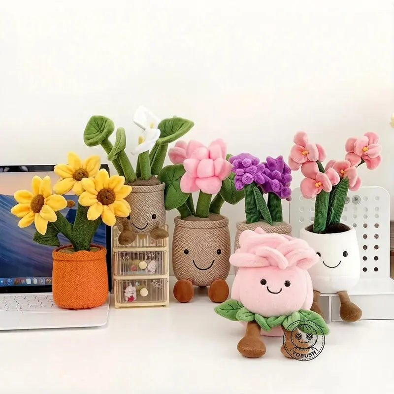 Cute Plush Flower Potted Toy Green Plant Soft Smiling Rose Anthurium Orchid Tulip Succulent Mushroom Harebell Home Decor Prop