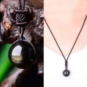 Natural Gold Obsidian Bead Pendant Necklaces for Woman Natural Burma